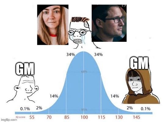 34% 34% GM GM 14% 14% 0.1% 2% 2% 0.1% 95% 10 score 55 70 85 100 115 130 145 imgflip:com