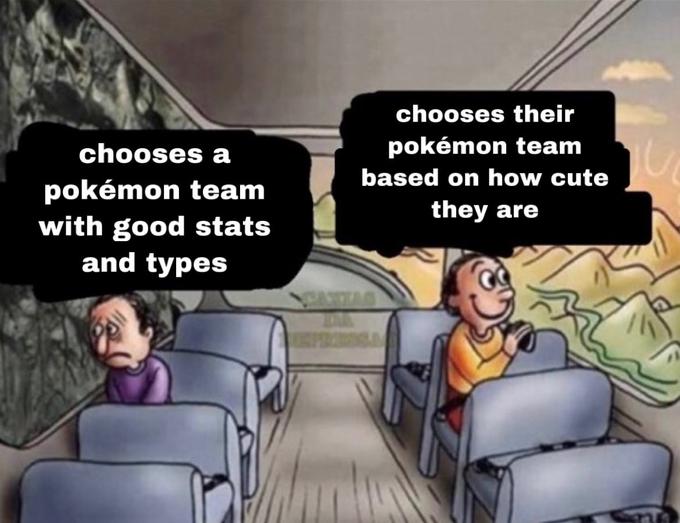 chooses their chooses a pokémon team based on how cute pokémon team with good stats and types they are DAXTAS