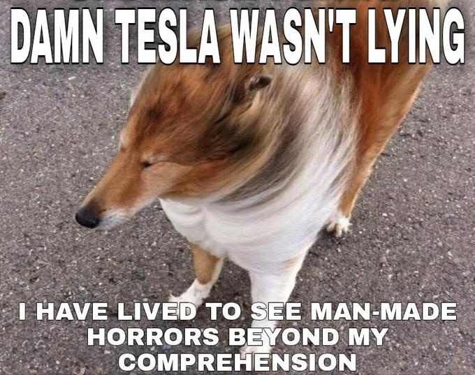 DAMN TESLA WASN'T LYING I HAVE LIVED TO SEE MAN-MADE HORRORS BEYOND MY COMPREHENSION