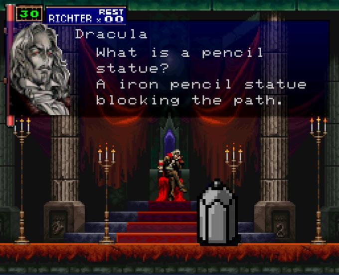 REST O£ RICHTER 0O Dracula What is a pencil statue? A iron pencil statue blocking the path.