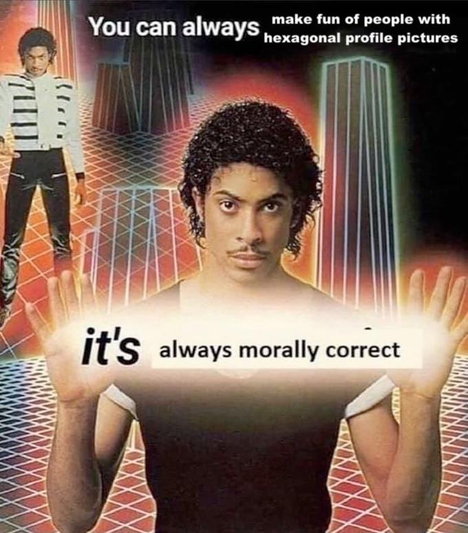make fun of people with You can always hexagonal profile pictures it's always morally correct