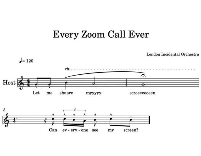 Every Zoom Call Ever London Incidental Orchestra =120 rit.- Host Let me shaare myyууу screeeeeeeen. 3 Can ev - ery - one see my screen?