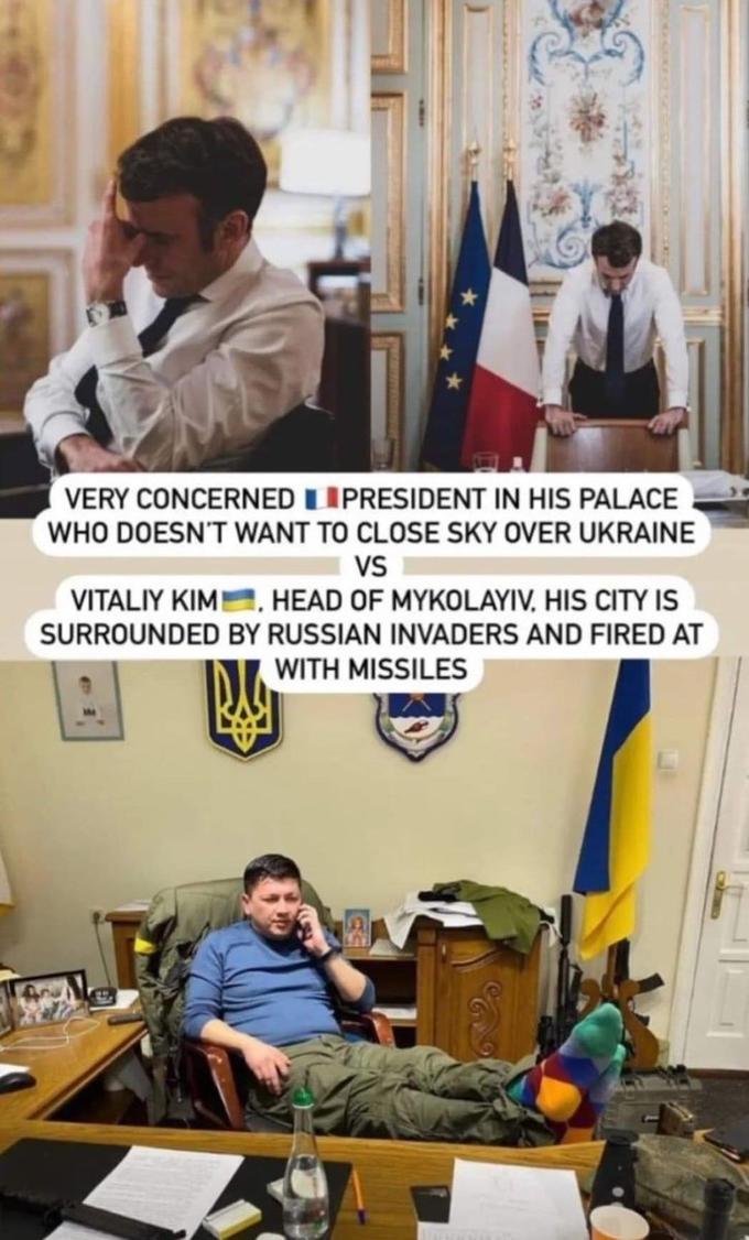 VERY CONCERNED LIPRESIDENT IN HIS PALACE WHO DOESN'T WANT TO CLOSE SKY OVER UKRAINE VS VITALIY KIM, HEAD OF MYKOLAYIV, HIS CITY IS SURROUNDED BY RUSSIAN INVADERS AND FIRED AT WITH MISSILES