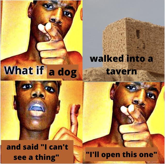 walked into a What if a dog tavern and said "I can't see a thing" "I'll open this one",