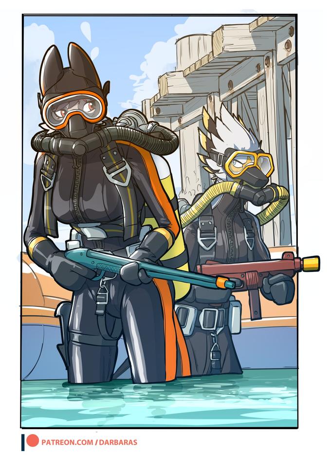Two WHISPER agents Elise and Yskra (OC of "BalefirePhoenix":https://twitter.com/BlepfirePhoenix) in a slightly different uniform (black instead of silver) on a top-secret mission to infiltrate their arch-rival SHOUT territory and... deflate their dinghies

And yes, those are toy guys that go "snap" if you shoot 'em, lol

-Not sure if NSFW because of suggestive but not explicit latex content, but exercise caution-

<b>The WHISPER & SHOUT gallery</b>:
"Elise & Tracy":https://knowyourmeme.com/photos/2147409-furries
Elise & Yskra
"Elise Sentry":https://knowyourmeme.com/photos/2389311-furries
"Gotcha!":https://knowyourmeme.com/photos/2390902-furries
"Sabotage!":https://knowyourmeme.com/photos/2392228-furries
"Target Sighted!":https://knowyourmeme.com/photos/2404700-furries
"WHISPERCommando":https://knowyourmeme.com/photos/2408387-furries
"Evil Plot":https://knowyourmeme.com/photos/2412154-furries