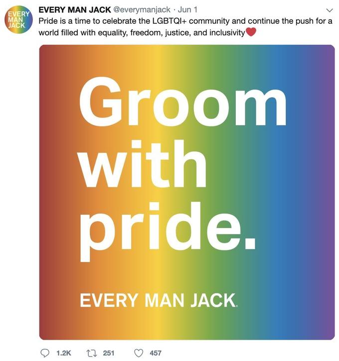 EVERY MAN JACK EVERY MAN JACK @everymanjack. Jun 1 Pride is a time to celebrate the LGBTQI+ community and continue the push for a world filled with equality, freedom, justice, and inclusivity Groom with pride. EVERY MAN JACK 251 457 O 1.2K