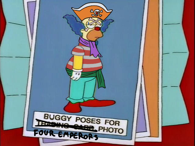 BUGGY POSES FOR TRADING CARD PHOTO FOUR EMPERORS
