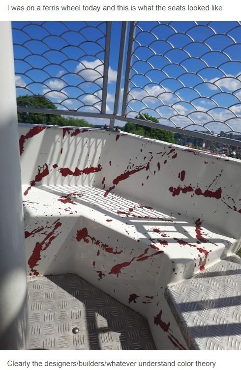 I was on a ferris wheel today and this is what the seats looked like THE 400 Clearly the designers/builders/whatever understand color theory 100