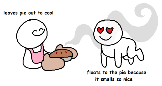 leaves pie out to cool FUSS floats to the pie because it smells so nice