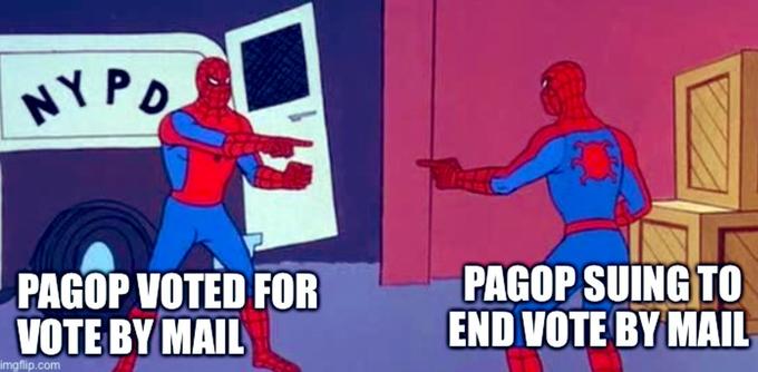NYPD PAGOP VOTED FOR VOTE BY MAIL imgflip.com PAGOP SUING TO END VOTE BY MAIL