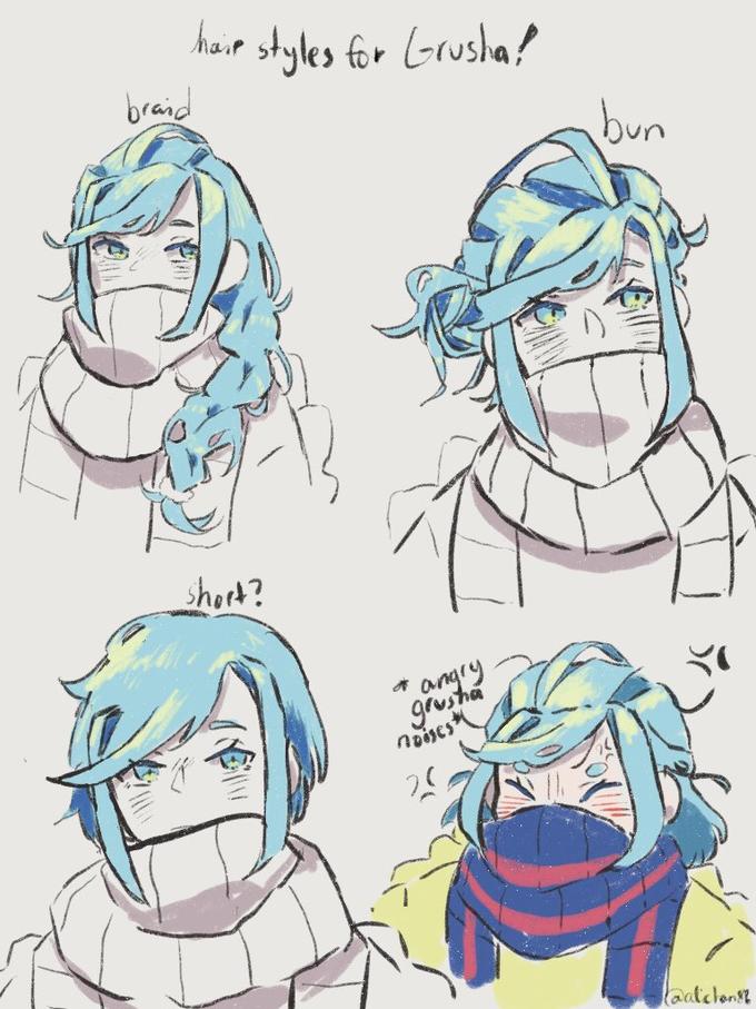 hair styles for Grusha! braid short? angry grusha noises * 25 bun Catchens