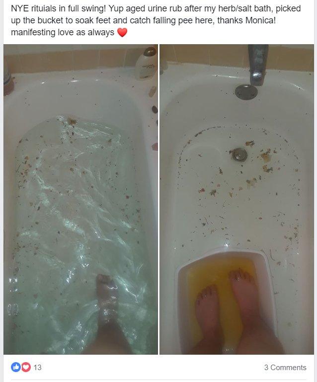 NYE rituials in full swing! Yup aged urine rub after my herb/salt bath, picked up the bucket to soak feet and catch falling pee here, thanks Monica! manifesting love as always ♥ 13 3 Comments