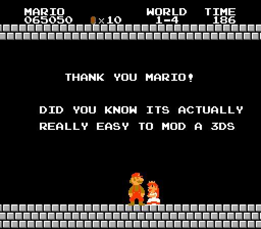 MARIO 065050 x 10 WORLD TIME 1-4 186 THANK YOU MARIO! DID YOU KNOW ITS ACTUALLY REALLY EASY TO MOD A 3DS -‒‒‒‒‒‒‒‒‒‒‒‒‒‒‒‒‒‒| ▬▬▬▬▬