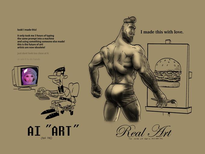 look! i made this! it only took me 3 hours of typing the same prompt into a machine and using something someone else made! this is the future of art! artists are now obsolete! just dont look too close at it or ask it to do hands ▬▬▬▬ AI "ART" (NEW FAD) ▬▬▬▬▬▬ I made this with love. Real Art THIS PICTURE WAS Made by phillip-bankss botw O