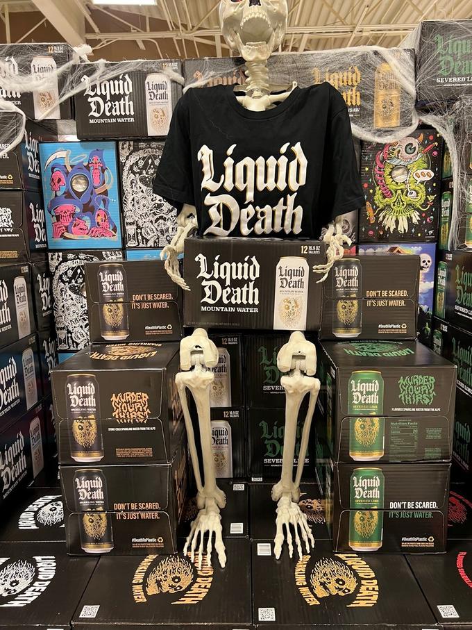 ARED ER. TER BULTER HAP 581 1249 Death AURE INTAIN WATER pinby MOUNTAIN BATER Death 9 1218302 ESAT Liquid Death MOUNTAIN WATER Liquid Death HAVED Liquid Death a HEAVM ONT Liquid Death DON'T BE SCARED. IT'S JUST WATER. Liquid Death MURDER SYOURY THE #DeathPlastic www. STONE-COLD SPARKLINGER FROM THE ALPS DON'T BE SCARED. IT'S JUST WATER. #DeathToPlastic and Liquid Death P Liquid Liquid Death Death MOUNTAIN WATER 12 16.902 eath 12.90 iquid Death STORI SEVER Lio D 12 16.9 02 C 300 SEVER LE RKLING WATER ISAW Líquid Death F Destin DON'T BE SCARED. IT'S JUST WATER. #DeathPlastic Liquid Death SEVERED LIME LIRU Liquid Death Ligu Dea SEVERED LI THIRST FLAVORED SPARKLING WATER FROM THE ALPS DON'T BE SCARED. IT'S JUST WATER. #DeathToPlastic VA Deat SEVERED L