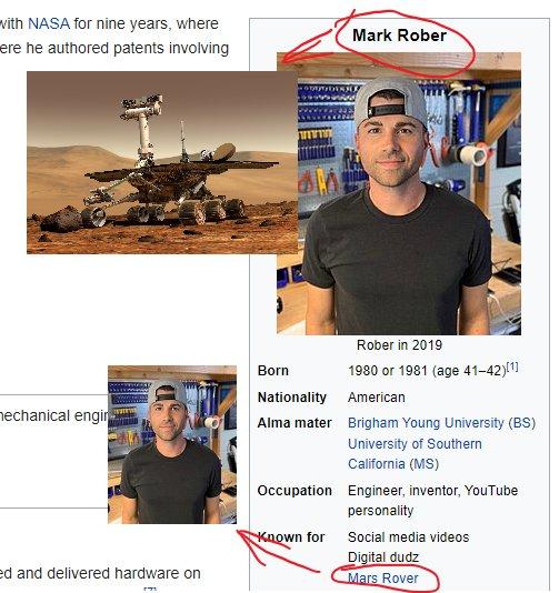 with NASA for nine years, where ere he authored patents involving mechanical engin ed and delivered hardware on 171 Born Nationality Alma mater Mark Rober Known for Rober in 2019 1980 or 1981 (age 41-42)[1] American Brigham Young University (BS) University of Southern California (MS) Occupation Engineer, inventor, YouTube personality Social media videos Digital dudz Mars Rover