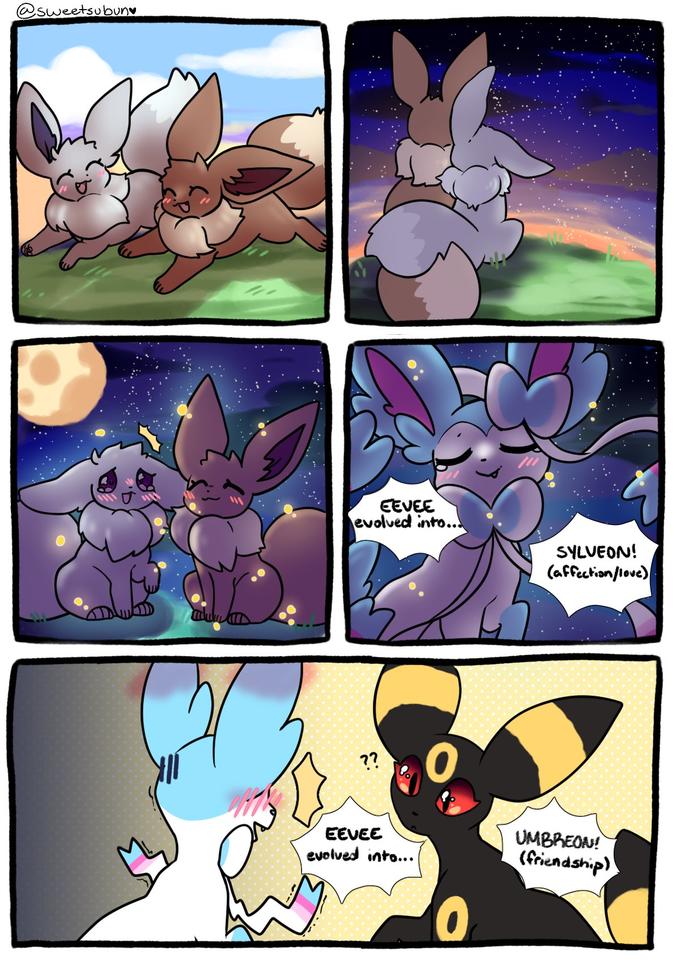 @sweetsubun Mawa EEVEE evolved into... ?? EEVEE evolved into... SYLVEON! (affection/love) UMBREON! (friendship)