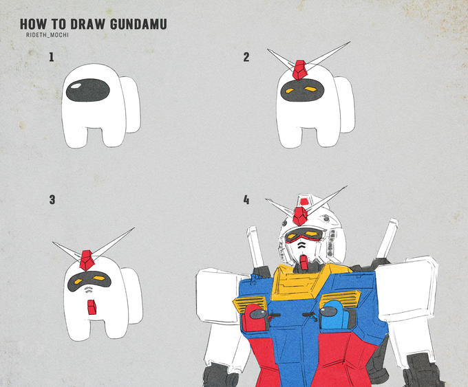 HOW TO DRAW GUNDAMU RIDETH MOCHI 1 3 2 4