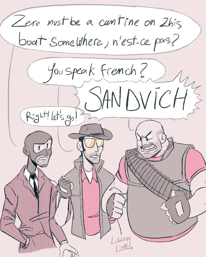 Zere must be a cantine on Zhis boat Some where, n'est-ce pas? You speak french? SANDVICH Right! let's go! Lenny Link ли O