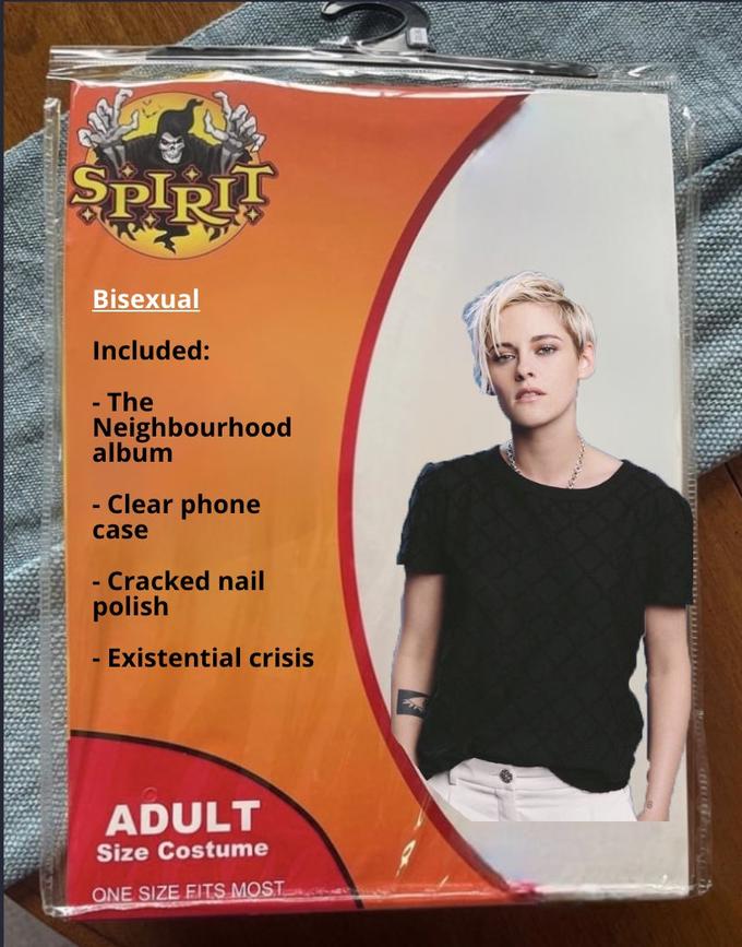 SPIRIT Bisexual Included: - The Neighbourhood album - Clear phone case - Cracked nail polish Existential crisis ADULT Size Costume ONE SIZE FITS MOST