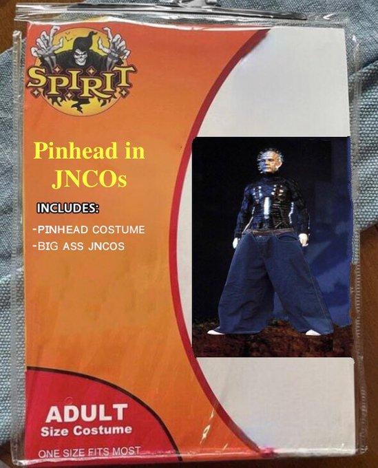 13 SPIRIT Pinhead in JNCOS INCLUDES: -PINHEAD COSTUME -BIG ASS JNCOS ADULT Size Costume ONE SIZE FITS MOST