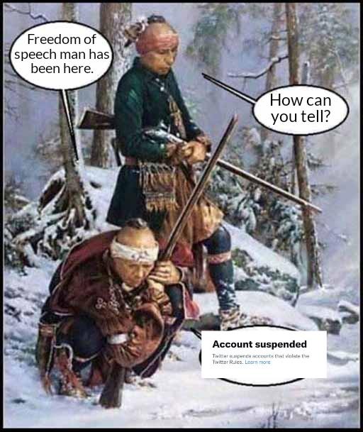Freedom of speech man has been here. How can you tell? Account suspended Twitter suspends accounts that violate the Twitter Rules. Learn more