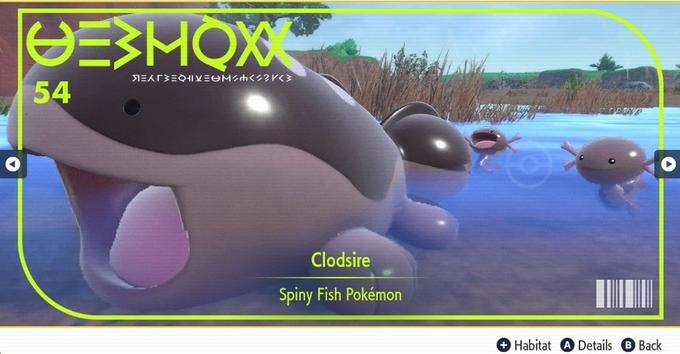 ΘΕΣΜΟΧ 54 ΠΞΑΓ}ΞΦΥΘΜ<?V<3 Clodsire Spiny Fish Pokémon Habitat Details Back