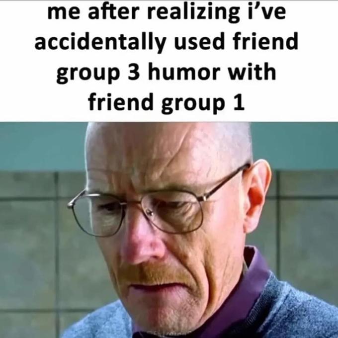 me after realizing i've accidentally used friend group 3 humor with friend group 1