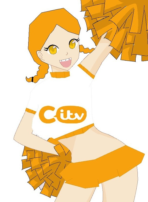 CITV-tan is an energetic British girl.

She is cheerful and sporty.

CITV-tan has light orange-ish eyes and orange braids that were styled into twin braids.

She wears a tight short-sleeved cropped sweater with a CITV logo on it, orange miniskirt and orange sneakers.