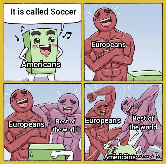 It is called Soccer American's Europeans Ca 6 Europeans Rest of Europeans Rest of the world the world Americansadebytio