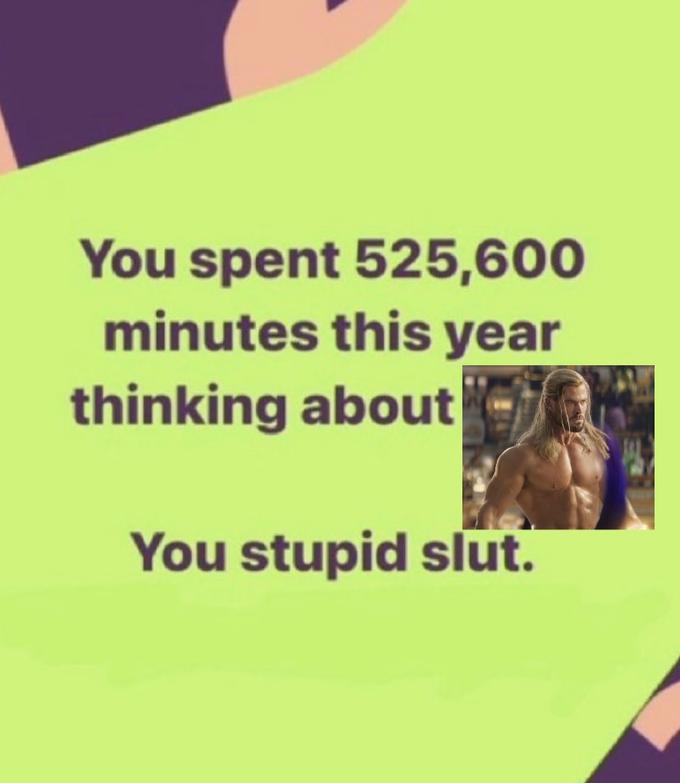 You spent 525,600 minutes this year thinking about You stupid slut.