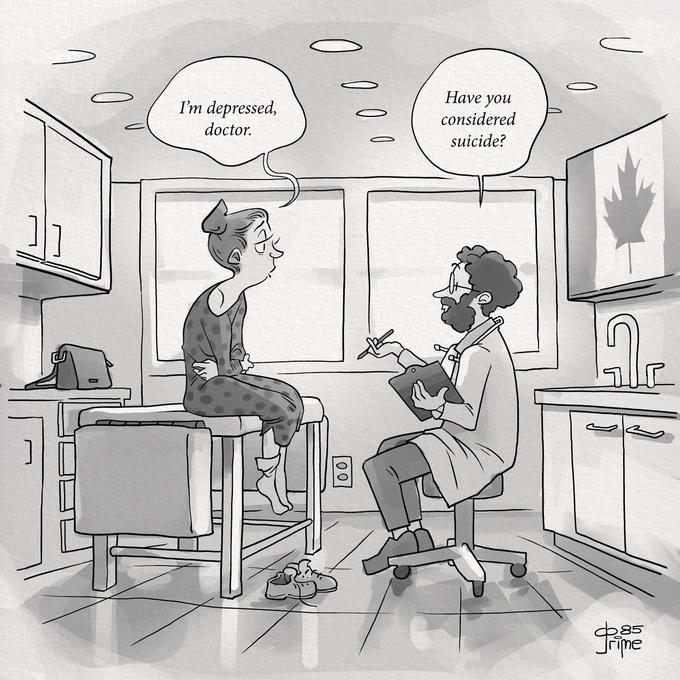 1 I'm depressed, doctor. 000 100 Have you considered suicide? С Де 085