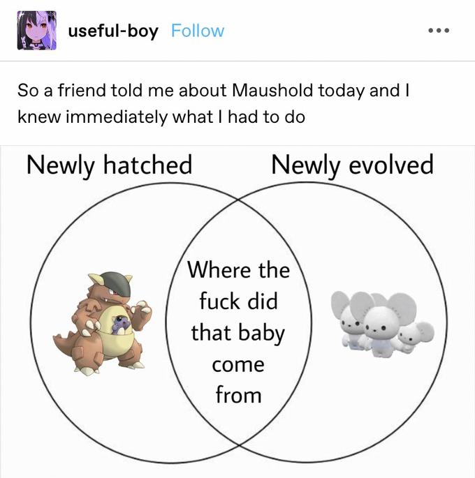 useful-boy Follow So a friend told me about Maushold today and I knew immediately what I had to do Newly hatched Newly evolved Where the f--- did that baby come from