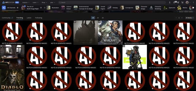 ARTSTATION PRO اها All Channels Community Explore ✓ Learn The Art of WoW Dragonflight Trending Latest Following NO TO AI GENERATED IMAGES IMMORTAI Shop A A A Jobs NO TO AI GENERATED IMAGES Illustration NO TO AI GENERATED IMAGES Q Search Science Fiction NO TO AI GENERATED IMAGES Environmental Concept Art & Design NO TO AI GENERATED IMAGES All Titanic Tarrasque Florent Desailly PRO Unreal Engine NO TO AI GENERATED IMAGES 2D 3D Fantasy Concept Art NO TO AI GENERATED IMAGES Character Design WORLD WARCRAFT DRAGONFLIGHT AAAAAAAAAAA! Character Modeling NO TO AI GENERATED IMAGES Game Art 828 NO TO AI GENERATED IMAGES Gr A A A NO TO AI GENERATED IMAGES Mecha All Media ✓ : NO TO AI GENERATED IMAGES NO TO AI GENERATED IMAGES A A A A A A A