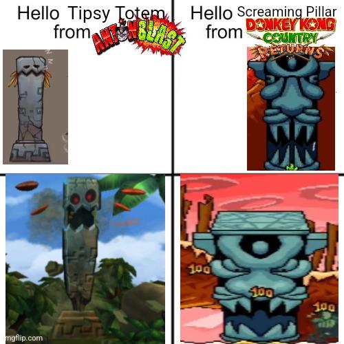 Hello Tipsy Totem Hello Screaming Pillar from DONKEY KONG from COUNTRY TURNS imgflip.com 100 100 A 100