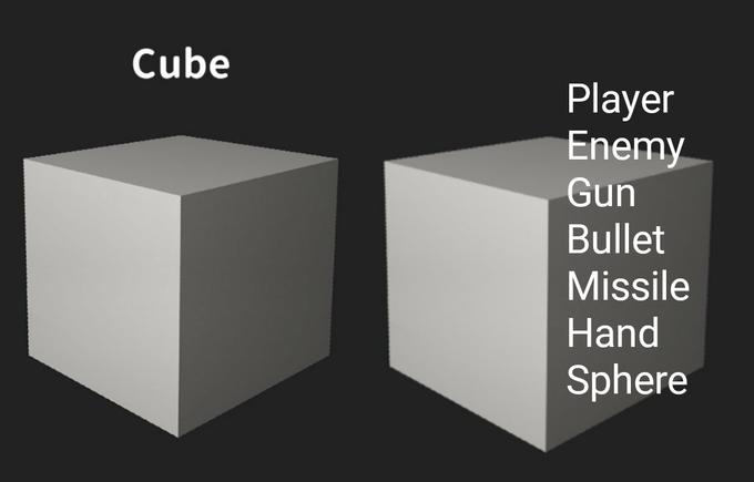 Cube Player Enemy Gun Bullet Missile Hand Sphere