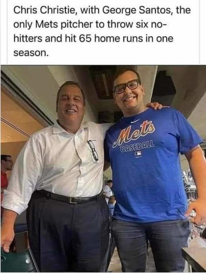 Chris Christie, with George Santos, the only Mets pitcher to throw six no- hitters and hit 65 home runs in one season. Mets BASEBALL 965