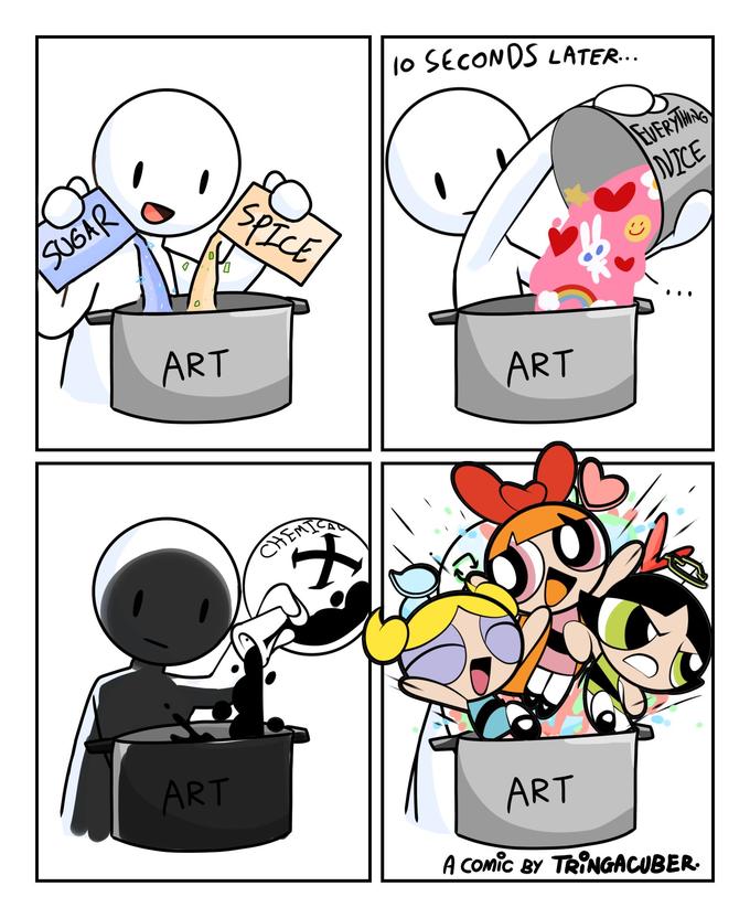 SUGAR D ART ART SPICE + CHEMICA 10 SECONDS LATER... ART ART EVERYTHING INICE, A COMIC BY TRINGACUBER.