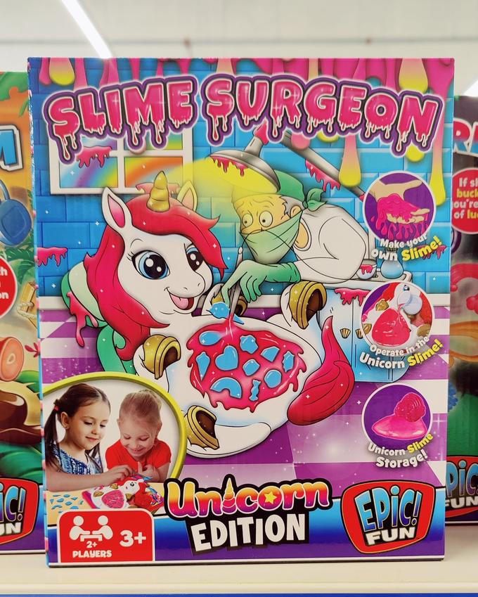 h C! UN SLIME SURGEON Unicorn * 3+ EDITION 2+ PLAYERS Make your АЛИ Operate in the Unicorn Slime! R Slime If sh buck ou're of lu Unicorn Storage Pic EPICA FUN FUN