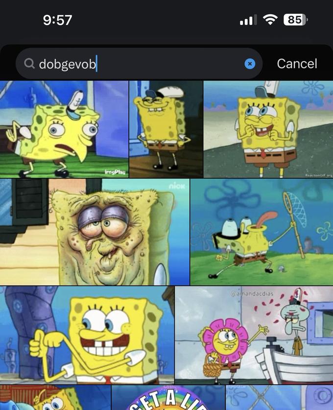 9:57 Q dobgevob imgPlay nick GETALLE @amandacdias 85 Cancel Reaction org