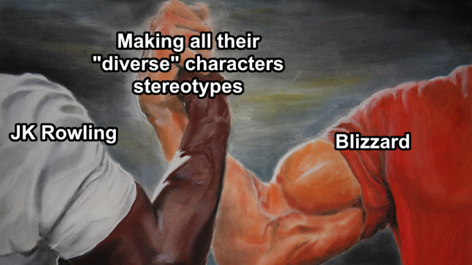 Making all their "diverse" characters JK Rowling stereotypes Blizzard