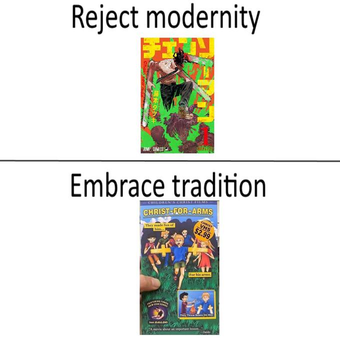 Reject modernity FIT JUMP COMICS Embrace tradition CHILDREN'S CHRIST FILMS CHRIST-FOR-ARMS They made fun of him... 6 THREE SONGS FEATU TURING NEW EDM SON from DALDO CHRIST VHS $2.99 For his arms. They Threw Beans On Him "A A movie about an important lesson..." 2 -Daldo