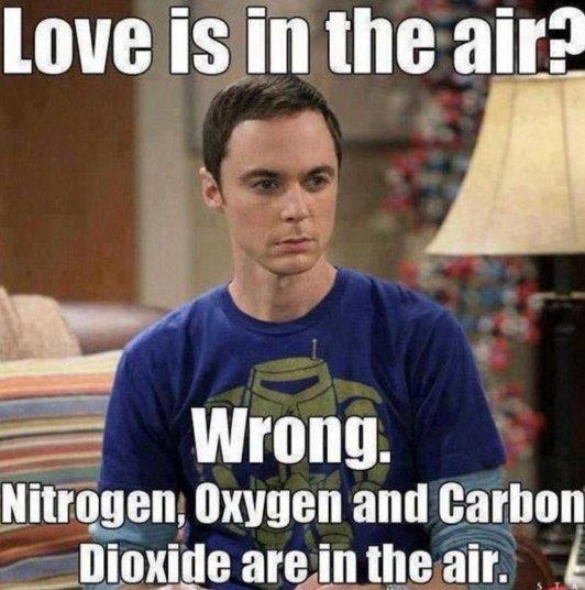 Love is in the air? Wrong. Nitrogen, Oxygen and Carbon Dioxide are in the air.
