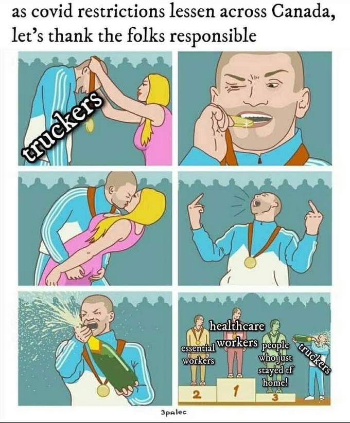 as covid restrictions lessen across Canada, let's thank the folks responsible truckers healthcare essential workers people workers 3pAlec 2 1 who just stayed of home! truckers