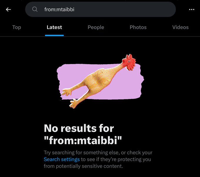 Top from:mtaibbi Latest People No results for "from:mtaibbi" Photos Try searching for something else, or check your Search settings to see if they're protecting you from potentially sensitive content. Videos :