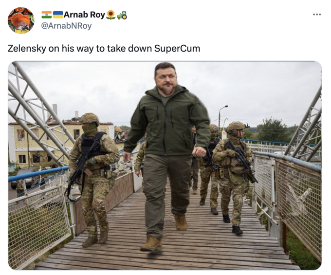 Arnab Roy @ArnabNRoy Zelensky on his way to take down SuperCum NEVEMENT :