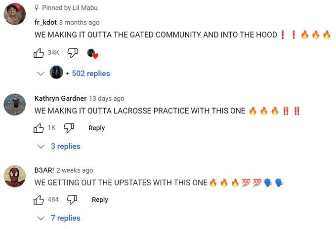 Pinned by Lil Mabu fr_kdot 3 months ago WE MAKING IT OUTTA THE GATED COMMUNITY AND INTO THE HOOD ! ! 34K • 502 replies Kathryn Gardner 13 days ago WE MAKING IT OUTTA LACROSSE PRACTICE WITH THIS ONE && !! !! BIK T Reply ✓ 3 replies B3AR! 2 weeks ago WE GETTING OUT THE UPSTATES WITH THIS ONE Reply 484 ✓ 7 replies 700