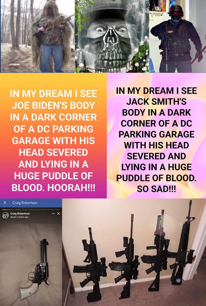 X IN MY DREAM I SEE JOE BIDEN'S BODY IN A DARK CORNER OF A DC PARKING GARAGE WITH HIS HEAD SEVERED AND LYING IN A HUGE PUDDLE OF BLOOD. HOORAH!!! Craig Robertson Craig Robertson about 3 years ago ... X 03 ENTER IN MY DREAM I SEE JACK SMITH'S BODY IN A DARK CORNER OF A DC PARKING GARAGE WITH HIS HEAD SEVERED AND LYING IN A HUGE PUDDLE OF BLOOD. SO SAD!!!