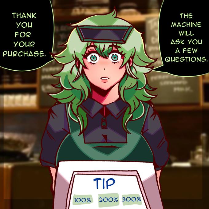 THANK YOU FOR YOUR PURCHASE. TIP 100% 200% 300% THE MACHINE WILL ASK YOU A FEW QUESTIONS.