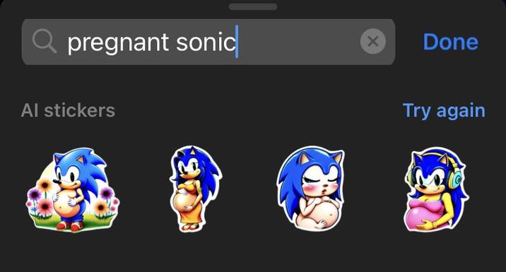 Q pregnant sonic Al stickers X Done Try again